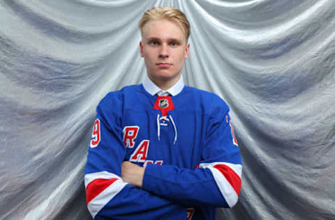 VANCOUVER, BRITISH COLUMBIA – JUNE 21: Kaapo Kakko, second overall pick by the New York Rangers, poses for a portrait during the first round of the 2019 NHL Draft at Rogers Arena on June 21, 2019 in Vancouver, Canada. (Photo by Andre Ringuette/NHLI via Getty Images)