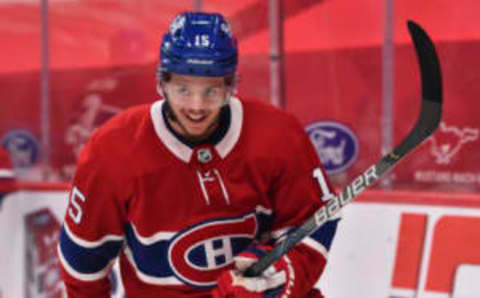 MONTREAL, QC – APRIL 14: Jesperi Kotkaniemi #15 of the Montreal Canadiens skates during the warm-up against the Calgary Flames at the Bell Centre on April 14, 2021 in Montreal, Canada. The Calgary Flames defeated the Montreal Canadiens 4-1. (Photo by Minas Panagiotakis/Getty Images)