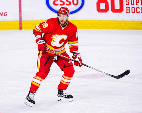 Nikita Nesterov #89 of the Calgary Flames. (Photo by Derek Leung/Getty Images)