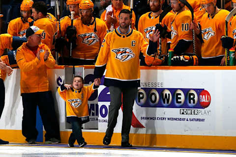 NASHVILLE, TN – FEBRUARY 25: Former Nashville Predators forward Mike Fisher (Photo by Frederick Breedon/Getty Images)