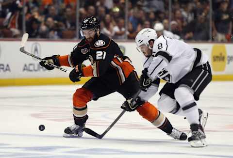 Kyle Palmieri #21, Anaheim Ducks, Drew Doughty #8, Los Angeles Kings (Photo by Jeff Gross/Getty Images)