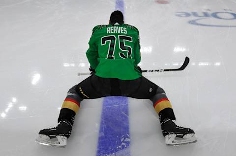 LAS VEGAS, NV – MARCH 17: Ryan Reaves #75 of the Vegas Golden Knights warms up prior to a game against the Edmonton Oilers at T-Mobile Arena on March 17, 2019 in Las Vegas, Nevada. (Photo by David Becker/NHLI via Getty Images)