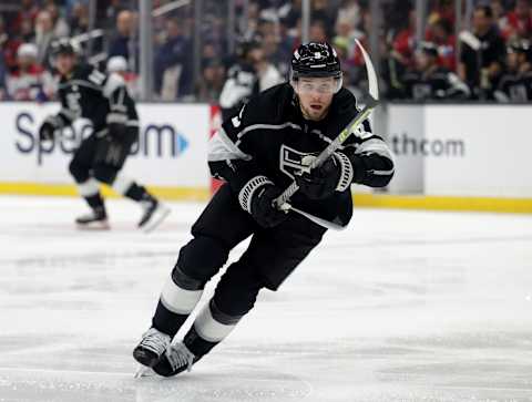 LOS ANGELES, CALIFORNIA – MARCH 02: Adrian Kempe, #9 of the Los Angeles Kings, forechecks during a 3-2 Kings win over the Montreal Canadiens at Crypto.com Arena on March 02, 2023, in Los Angeles, California. (Photo by Harry How/Getty Images)