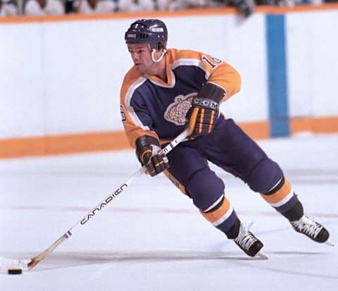 TORONTO, CANADA – NOV. 14: Marcel Dionne, #16 of the Los Angeles Kings, skates up ice against the Toronto Maple Leafs in game action Nov. 14, 1984, at Maple Leaf Gardens in Toronto, Ontario, Canada. (Photo by Graig Abel Collection/Getty Images)