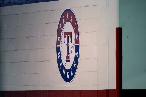 ARLINGTON, TX – OCTOBER 15: A detail of the Texas Rangers logo painted on the wall outside the locker room is seen against the New York Yankees in Game One of the ALCS during the 2010 MLB Playoffs at Rangers Ballpark in Arlington on October 15, 2010 in Arlington, Texas. (Photo by Ronald Martinez/Getty Images)