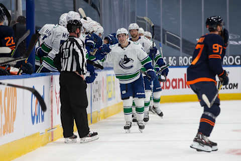 Nils Hoglander #36 of the Vancouver Canucks. (Photo by Codie McLachlan/Getty Images)