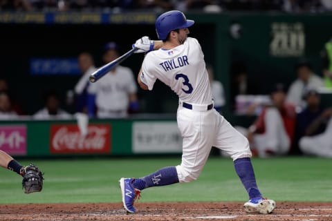 TOKYO, JAPAN – NOVEMBER 10: Infiedler Chris Taylor #3 of the Los Angeles Dodgers strikes out in the bottom of 3rd inning during the game two of the Japan and MLB All Stars at Tokyo Dome on November 10, 2018 in Tokyo, Japan. (Photo by Kiyoshi Ota/Getty Images)