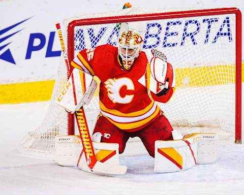 Jacob Markstrom #25 of the Calgary Flames. (Photo by Derek Leung/Getty Images)