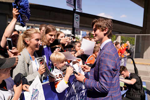 VANCOUVER, BRITISH COLUMBIA – JUNE 21: Top Prospect Jack Hughes arrives prior to the first round of the 2019 NHL Draft at Rogers Arena on June 21, 2019 in Vancouver, Canada. (Photo by Rich Lam/Getty Images)