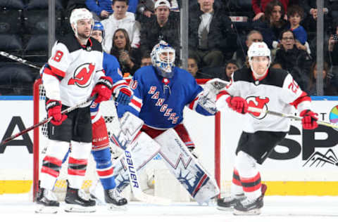 NEW YORK, NY – MARCH 09: Henrik Lundqvist #30 of the New York Rangers tends the net against the New Jersey Devils at Madison Square Garden on March 9, 2019 in New York City. (Photo by Jared Silber/NHLI via Getty Images)