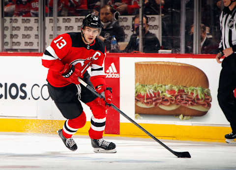 Nico Hischier #13 of the New Jersey Devils. (Photo by Bruce Bennett/Getty Images)