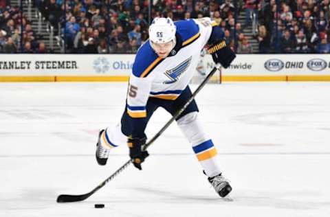 COLUMBUS, OH – MARCH 24: Colton Parayko #55 of the St. Louis Blues skates against the Columbus Blue Jackets on March 24, 2018 at Nationwide Arena in Columbus, Ohio. (Photo by Jamie Sabau/NHLI via Getty Images) *** Local Caption *** Colton Parayko