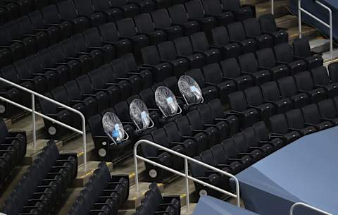 EDMONTON, ALBERTA – AUGUST 26: Fans sit in the seats prior to the game between the Dallas Stars and the Colorado Avalanche in Game Three of the Western Conference Second Round during the 2020 NHL Stanley Cup Playoffs at Rogers Place on August 26, 2020 in Edmonton, Alberta. (Photo by Bruce Bennett/Getty Images)