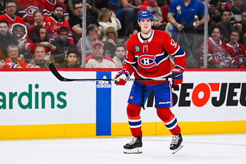 Jan 12, 2023; Montreal, Quebec, CAN; Montreal Canadiens defenseman Justin Barron. Mandatory Credit: David Kirouac-USA TODAY Sports