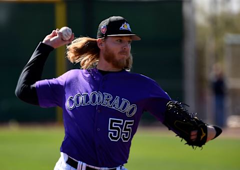 SCOTTSDALE, CO – FEBRUARY 21: Colorado Rockies starting pitcher Jon Gray (55) delivers a pitch during batting practice on February 21, 2018 at Salt River Fields at Talking Stick in Scottsdale, Arizona. (Photo by John Leyba/The Denver Post via Getty Images)