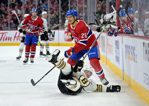 Nov 11, 2023; Montreal, Quebec, CAN; Montreal Canadiens defenseman Johnathan Kovacevic. Mandatory Credit: Eric Bolte-USA TODAY Sports