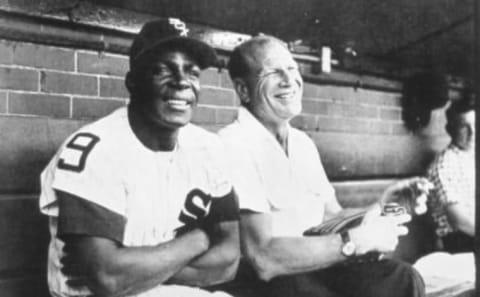 Chicago White Sox outfielder Minnie Minoso with Bill Veeck in 1957. (Photo by Mark Rucker/Transcendental Graphics, Getty Images)