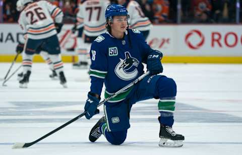 Jake Virtanen #18 of the Vancouver Canucks (Photo by Rich Lam/Getty Images)