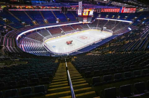 Dec 29, 2015; Calgary, Alberta, CAN; General view of the Scotiabank Saddledome prior to the game between the Calgary Flames and the Anaheim Ducks. Mandatory Credit: Sergei Belski-USA TODAY Sports