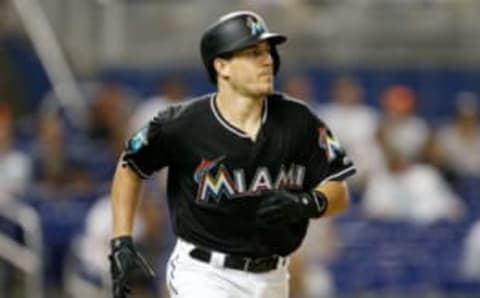 MIAMI, FL – JUNE 29: J.T. Realmuto #11 of the Miami Marlins in action against the Miami Marlins at Marlins Park on June 29, 2018 in Miami, Florida. (Photo by Michael Reaves/Getty Images)