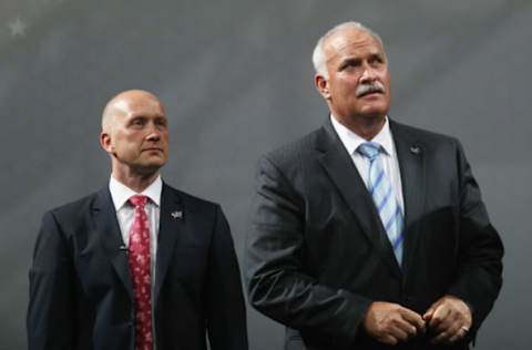 NEWARK, NJ – JUNE 30: (l-r) Columbus Blue Jacket executives Jarmo Kekäläinen and John Davidson attend the 2013 NHL Draft at the Prudential Center on June 30, 2013 in Newark, New Jersey. (Photo by Bruce Bennett/Getty Images)