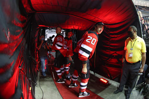 New Jersey Devils center Michael McLeod (20): (Ed Mulholland-USA TODAY Sports)