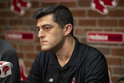 BOSTON, MA – OCTOBER 6: Chief Baseball Officer Chaim Bloom of the Boston Red Sox addresses the media during a press conference following the final game of the 2022 season on October 6, 2022 at Fenway Park in Boston, Massachusetts. (Photo by Billie Weiss/Boston Red Sox/Getty Images)