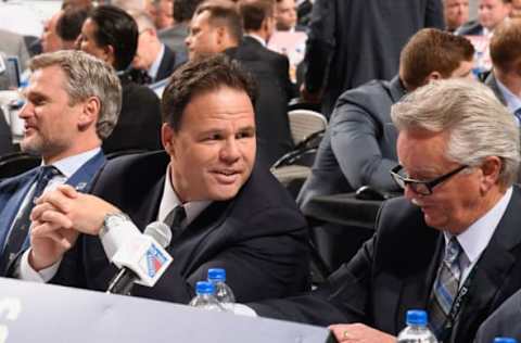 DALLAS, TX – JUNE 22: General Manager Jeff Gorton of the New York Rangers looks on from the draft table during the first round of the 2018 NHL Draft at American Airlines Center on June 22, 2018 in Dallas, Texas. (Photo by Brian Babineau/NHLI via Getty Images)