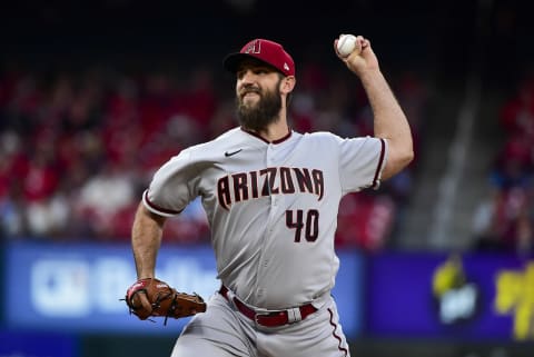 Apr 29, 2022; St. Louis, Missouri, USA; Arizona Diamondbacks starting pitcher Madison Bumgarner (40) pitches against the St. Louis Cardinals during the first inning at Busch Stadium. Mandatory Credit: Jeff Curry-USA TODAY Sports