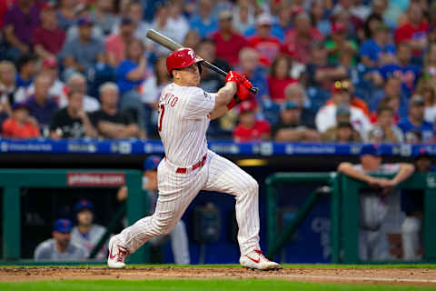 After concentrating on the pitching staff, Realmuto is now working on his offense with striking results. Photo by Mitchell Leff/Getty Images.