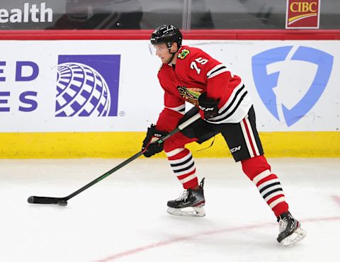 Nikita Zadorov #16 of the Chicago Blackhawks (Photo by Jonathan Daniel/Getty Images)