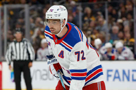 BOSTON, MASSACHUSETTS – SEPTEMBER 24: Filip Chytil #72 of the New York Rangers looks on during the first period of a preseason game against the Boston Bruins at the TD Garden on September 24, 2023 in Boston, Massachusetts. The Bruins won 3-0. (Photo by Richard T Gagnon/Getty Images)