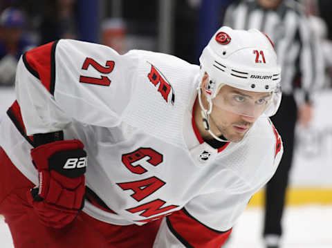 Nino Niederreiter #21 of the Carolina Hurricanes (Photo by Bruce Bennett/Getty Images)