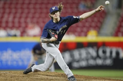 CINCINNATI, OH – APRIL 30: Josh Hader #71 of the Milwaukee Brewers pitches in the ninth inning of a game against the Cincinnati Reds at Great American Ball Park on April 30, 2018 in Cincinnati, Ohio. The Brewers won 6-5. (Photo by Joe Robbins/Getty Images)