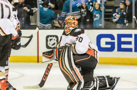 SAN JOSE, CA – APRIL 16: Anaheim Ducks goaltender Ryan Miller (30). (Photo by Douglas Stringer/Icon Sportswire via Getty Images)