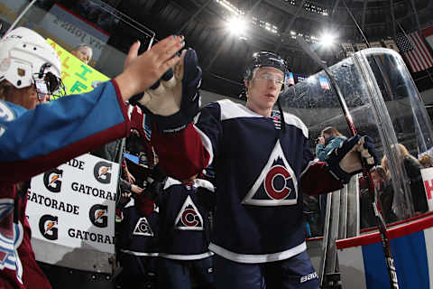 DENVER, CO – NOVEMBER 24: Matt Calvert #11 of the Colorado Avalanche warms up prior to the game against the Dallas Stars at the Pepsi Center on November 24, 2018 in Denver, Colorado. (Photo by Michael Martin/NHLI via Getty Images)