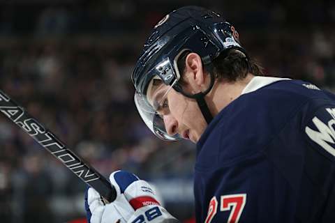 NEW YORK, NY – DECEMBER 03: Ryan McDonagh #27 of the New York Rangers checks to see if his stick broke after a shot in the second period against the Carolina Hurricanes at Madison Square Garden on December 3, 2016 in New York City. The New York Rangers won 4-2. (Photo by Jared Silber/NHLI via Getty Images)