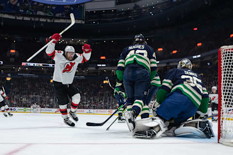 Miles Wood #44 of the New Jersey Devils. (Photo by Derek Cain/Getty Images)