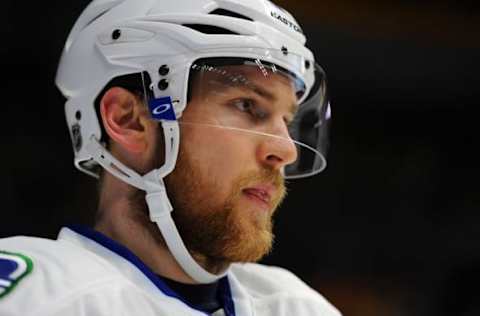 Mar 24, 2016; Nashville, TN, USA; Vancouver Canucks defenseman Yannick Weber (6) during the first period against the Nashville Predators at Bridgestone Arena. Mandatory Credit: Christopher Hanewinckel-USA TODAY Sports