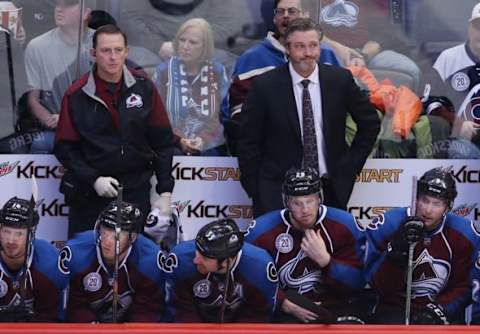 Nov 25, 2015; Denver, CO, USA; Colorado Avalanche head coach Patrick Roy during the second period against the Ottawa Senators at Pepsi Center. Mandatory Credit: Chris Humphreys-USA TODAY Sports