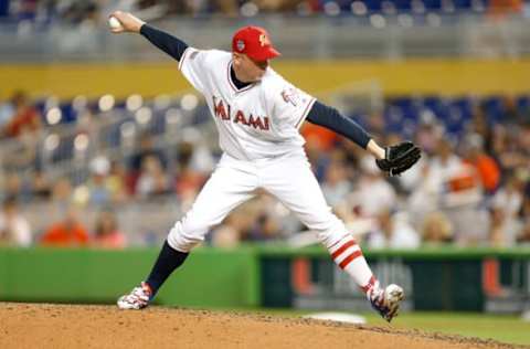 MIAMI, FL – JULY 04: Brad Ziegler #29 of the Miami Marlins delivers a pitch in the ninth inning against the Tampa Bay Rays at Marlins Park on July 4, 2018 in Miami, Florida. (Photo by Michael Reaves/Getty Images)