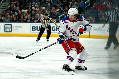 COLUMBUS, OH – DECEMBER 5: Artemi Panarin #10 of the New York Rangers skates after the puck during the game against the Columbus Blue Jackets on December 5, 2019 at Nationwide Arena in Columbus, Ohio. (Photo by Kirk Irwin/Getty Images)