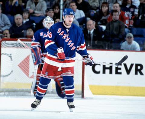 27 Nov 2001: Defenseman Bryan Berard #34 of the New York Rangers skates on the ice during the NHL game against the Buffalo Sabres at HSBC Arena in Buffalo, New York. The Rangers and Sabres skated to a 2-2 tie. \ Mandatory Copyright Notice: 2001 NHLI\ Mandatory Credit: Rick Stewart/Getty Images/NHLI