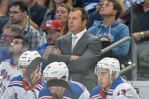 TAMPA, FL – NOVEMBER 02: New York Rangers head coach Alain Vigneault during an NHL game between the New York Rangers and the Tampa Bay Lightning on November 02, 2017 at Amalie Arena in Tampa, FL. The Rangers defeated the Lightning 2-1 in overtime. (Photo by Roy K. Miller/Icon Sportswire via Getty Images)