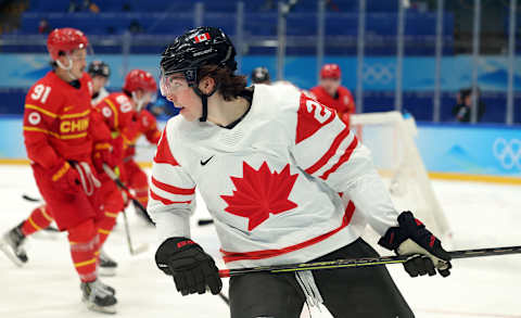 BEIJING, CHINA – FEBRUARY 13: Owen Power #22 of Team Canada in action during the Men’s Ice Hockey Preliminary Round Group A match between Team China and Team Canada on Day 9 of the Beijing 2022 Winter Olympic Games at National Indoor Stadium on February 13, 2022 in Beijing, China. (Photo by Lintao Zhang/Getty Images)