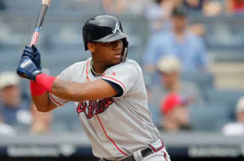 NEW YORK, NY – JULY 04: Ronald Acuna Jr. #13 of the Atlanta Braves in action against the New York Yankees at Yankee Stadium on July 4, 2018 in the Bronx borough of New York City. The Yankees defeated the Braves 6-2. (Photo by Jim McIsaac/Getty Images)