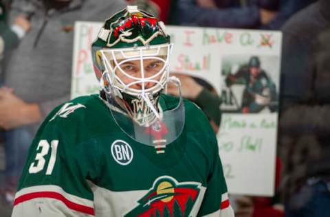 ST. PAUL, MN – NOVEMBER 23: Kaapo Kahkonen #31 of the Minnesota Wild looks on before a game with the Winnipeg Jets at Xcel Energy Center on November 23, 2018, in St. Paul, Minnesota. The Wild defeated the Jets 4-2. (Photo by Bruce Kluckhohn/NHLI via Getty Images)