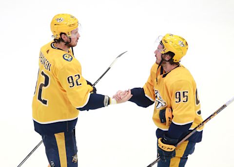 Ryan Johansen #92 and Matt Duchene #95 of the Nashville Predators. (Photo by Jeff Vinnick/Getty Images)