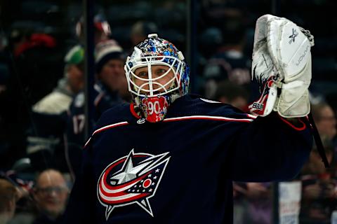 Elvis Merzlikins (#90), Columbus Blue Jackets (Photo by Kirk Irwin/Getty Images)