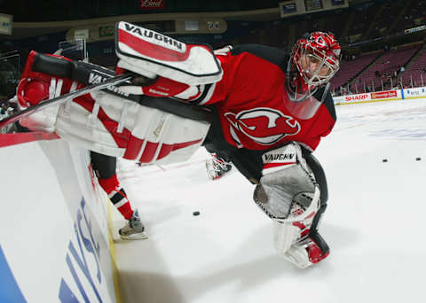 Corey Schwab #35 of the New Jersey Devils (Photo by Al Bello/Getty Images/NHLI)